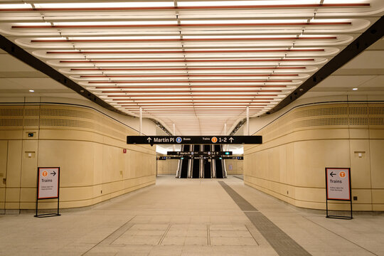 Corridor between Platform and Concourse of Martin Place Station of Metro North West and Bankstown Line of Sydney Metro in SYDNEY, NEW SOUTH WALES, AUSTRALIA on 12 SEP 2024