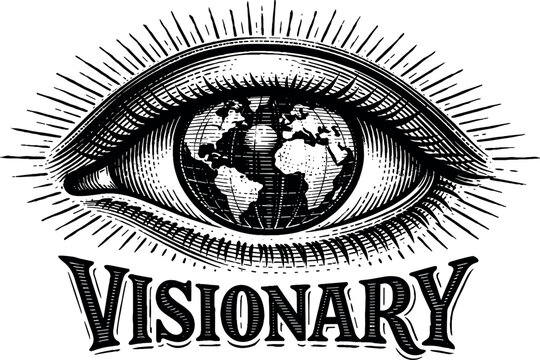 All-seeing eye with globe and visionary text engraving