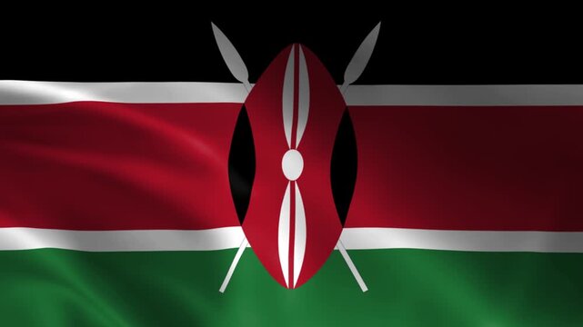 Waving flag of Kenya with traditional shield and spears national symbol for patriotic design illustration on white background