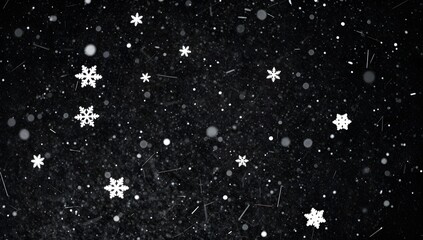 Fototapeta premium Falling snow and snowflakes on a dark winter night for festive season