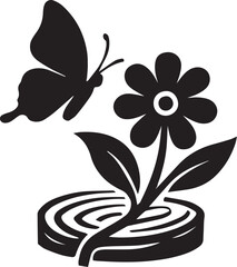 Butterfly Wooden Flower wood flower Nature Silhouette Vector on white background