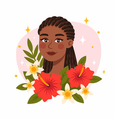 A woman holds a bouquet of flowers. Happy International Women's Day.