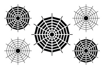 Fototapeta premium Collection of Black and White Spider Web Graphics with Radial Symmetry