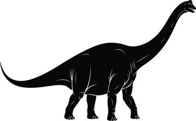 Detailed Black Silhouette and Vector Illustration of a Brachiosaurus Dinosaur Featuring a Long Neck for Prehistoric Nature Graphic Design Projects © TAZMIN