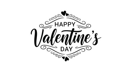 A decorative black calligraphy design displays happy valentine s day with heart motifs and ornate swirls high quality professional