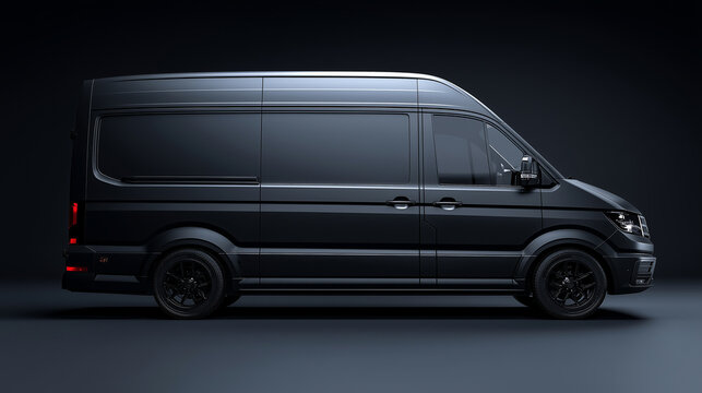 Design mockup of a delivery van in a creative studio with studio lighting