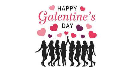 A celebratory design for galentine s day featuring silhouettes of women and pink hearts high quality professional detailed modern