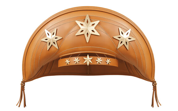 Traditional leather canga&ccedil;eiro hat from northeastern brazil with golden star decorations for regional culture and historical folklore celebration