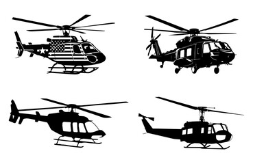 Helicopter Silhouette Vector Illustration Set