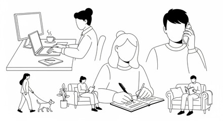 Diverse people engaged in various daily activities and work.