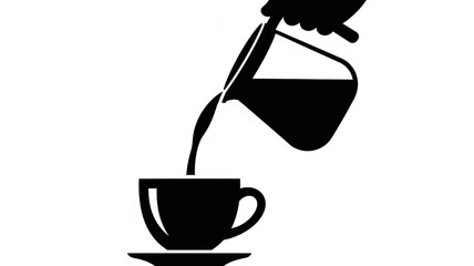 Hand pouring coffee into a cup silhouette.