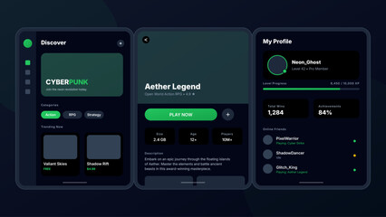 Mobile Gaming App UIUX Design Discover, Play, and Profile Screens