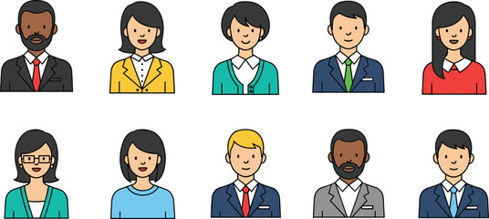 Business people avatar vector illustration set, diverse men and women professional characters, flat cartoon user profile icons, isolated on white background