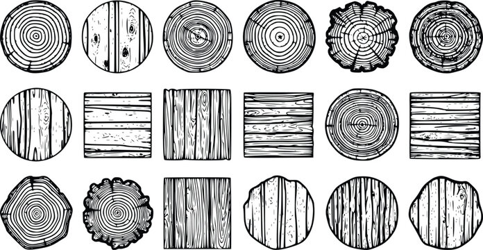 Wooden Plank and Tree Stump Cutout Illustrations