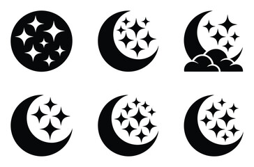 Collection of Moon and Star Icons: Night Sky Symbols