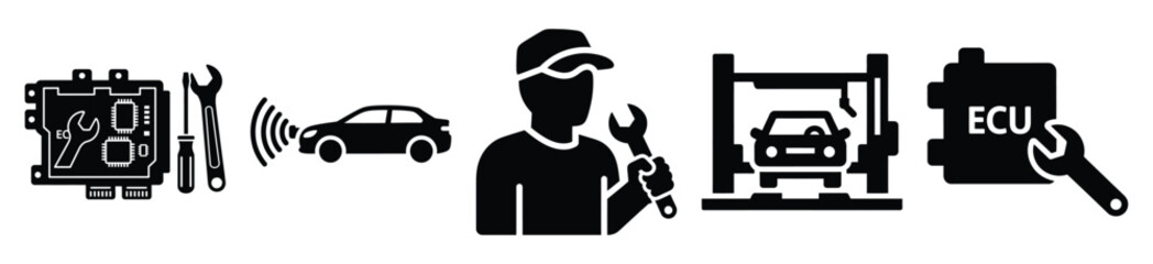 collection of  auto service appointment vector icon set, Automobile service silhouette icons