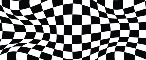 Obraz premium Vector checkerboard pattern. Seamless black and white brush stroke background. Checkered print with distress texture. Painted chequered ornament for kids. Childish design