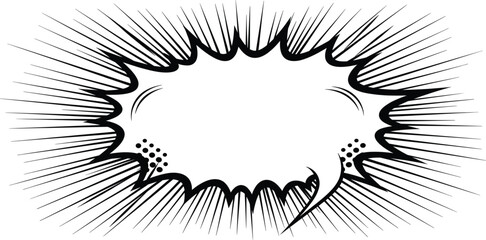 Comic Explosion Speech Bubble Frame with Dynamic Speed Lines, Pop Art Burst Shape, and Dramatic Dialogue Cloud for Graphic and Vector Design
