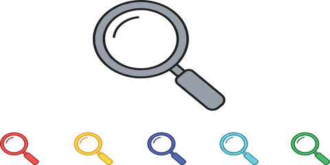 Magnifying Glass Search Icon Set in Multiple Colors for Find, Zoom, Explore, Research, and User Interface Design Concepts