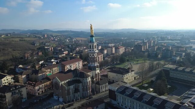 Veduta dal drone della Madonna della Guardia e su Tortona citt&agrave;  - Alessandria - Piemonte - Italia