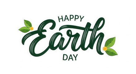 Fototapeta premium Happy earth day celebration with green leaves and typography