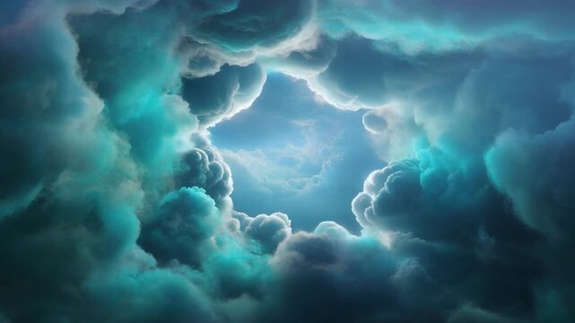 Teal storm cloud vortex with glowing center minimal modern background