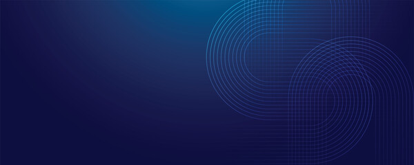 Fototapeta premium Futuristic abstract gradient background with dynamice circle lines. Dark blue abstract background with overlapping glowing blue circles. Technology concept. Vector illustration