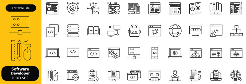 Software Developer line editable icon set. Vector illustration