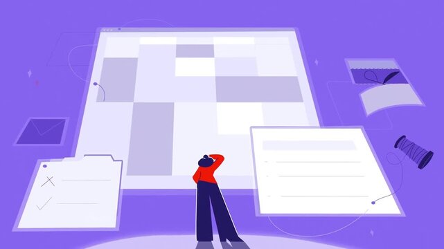 Person Reading and Analyzing Large Documents, Research and Information Processing Concept, 2D Animation
