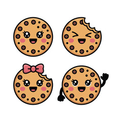 Fototapeta premium Happy Cute Cookie Characters on White Background