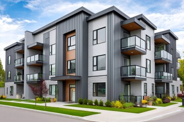 Fototapeta premium Modern residential apartment building facade and architecture concept