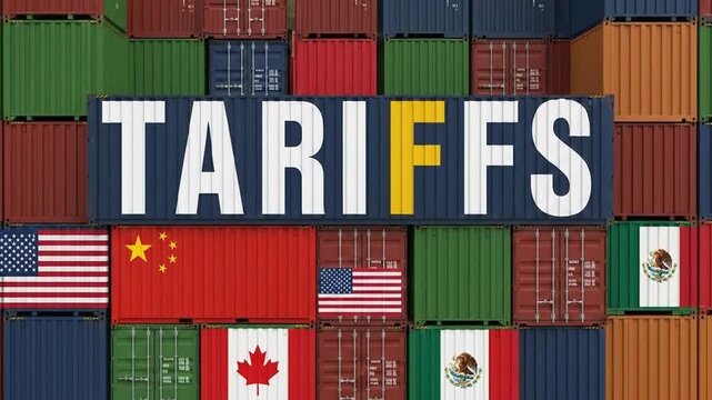 Global Trade Barriers and Tariff Negotiations Highlighted by Shipping Container Flags