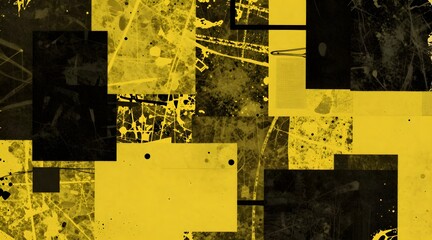 Fototapeta premium Abstract geometric collage with yellow and black color palette and grunge effect