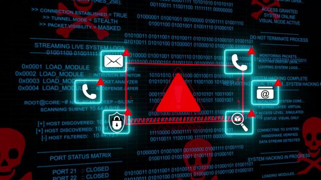 Alert: System lockdown warning. Cybersecurity defense and system protection from hackers, secure digital systems, cyberattack prevention. Digital security and risk