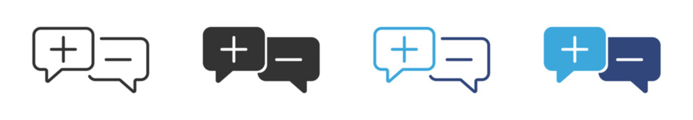 Obraz premium Positive and Negative Chat Icon Set. Plus and Minus Message Bubble Symbols. Vector Illustration.