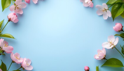 Fototapeta premium 春のイメージのフレーム画像 桜の花と葉
