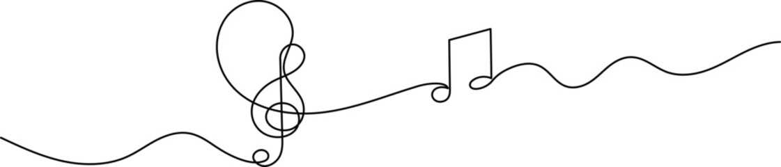 Continuous one line drawing of a treble clef and musical notes on a white background © LemonDesigner