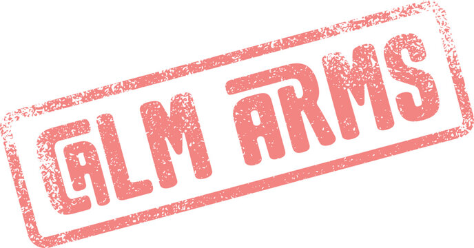 Vintage inspired GLM ARMS red distress rubber stamp impression brings an authentic retro style