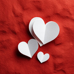 White Paper Hearts on Red Textured Background