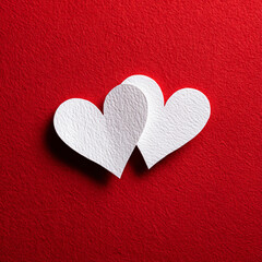 White Paper Hearts on Red Textured Background