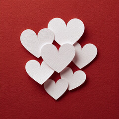 White Paper Hearts on Red Textured Background