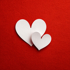 White Paper Hearts on Red Textured Background