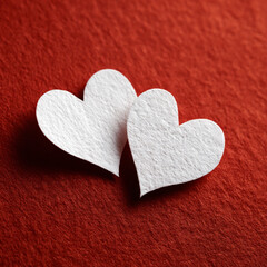 White Paper Hearts on Red Textured Background
