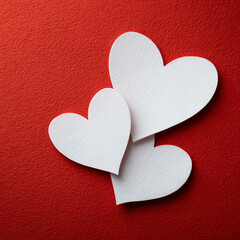 White Paper Hearts on Red Textured Background