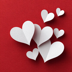 White Paper Hearts on Red Textured Background
