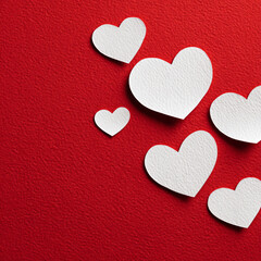 White Paper Hearts on Red Textured Background