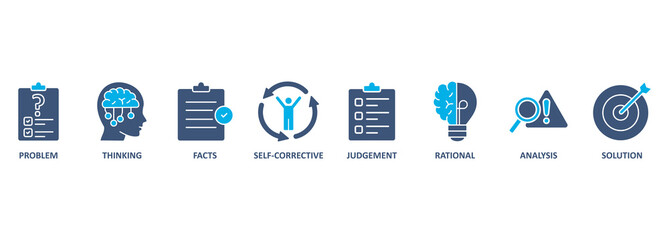 Critical thinking banner web icon vector illustration concept with icon of identification, biases, relevance, curiosity, research, inference, process, rationality