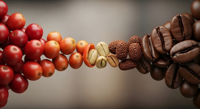 From coffee cherries to roasted beans a visual transformation process