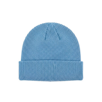 Blue knitted beanie hat for winter isolated on transparent background