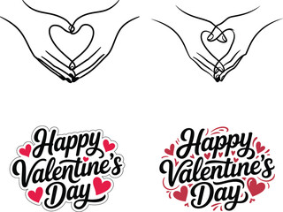 Valentines day icons with hands forming heart and happy valentines day text